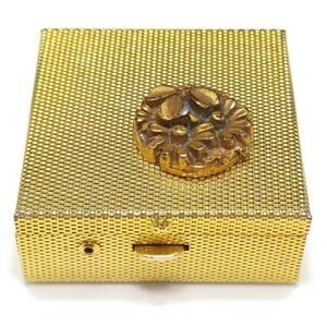 Vintage Flower Pill Box, Textured Gold Tone, Push Button Clasp, 1 3/8 Inches